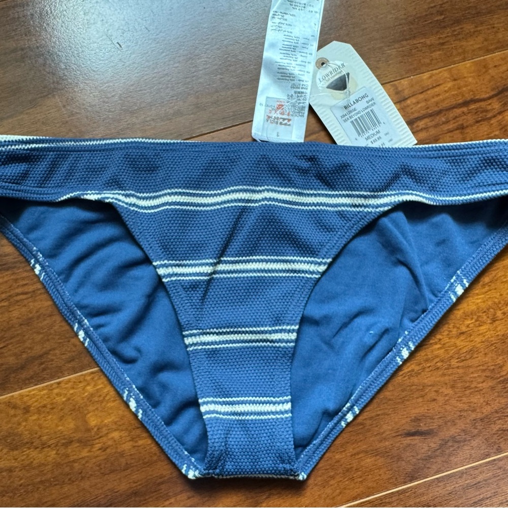 Billabong Sea Beyond Lowrider Blue Striped Swim Bikini Bottom. Medium.